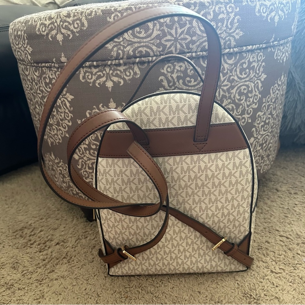 Michael Kors Beige Logo Mini Backpack with Brown Trim - Picture 2 of 4